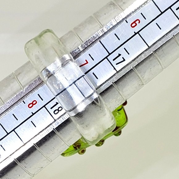 Vintage Mid Century Modern Apple Green and Red Square Front Glass Ring Size 7.5 - Picture 9 of 10